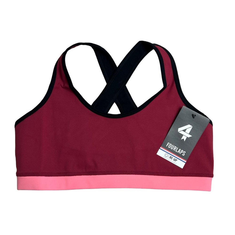 Four Laps FourLaps Infinity Sports Bra size L Red Velvet Strawberry Black NWT